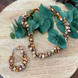 Copper Orange Shell Bracelet & Necklace Set